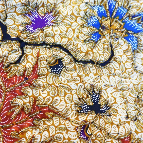 Vintage Cache Heavy Beaded Snap Front Vest Black Satin Back Tie Cincher S - Picture 5 of 7